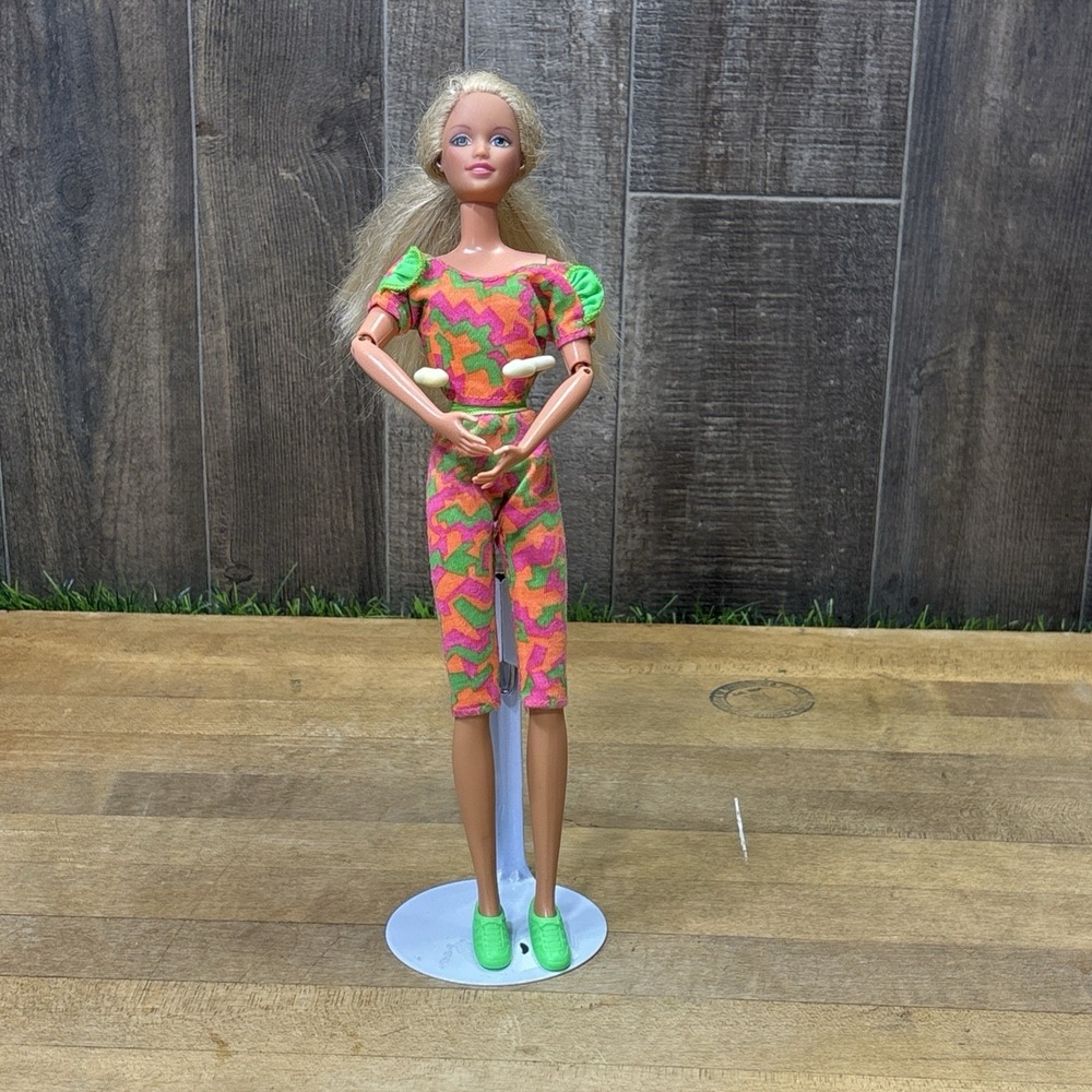 Vintage 1990s Mattel Barbie Wearing Retro Neon Outfit & Shoes Articulated